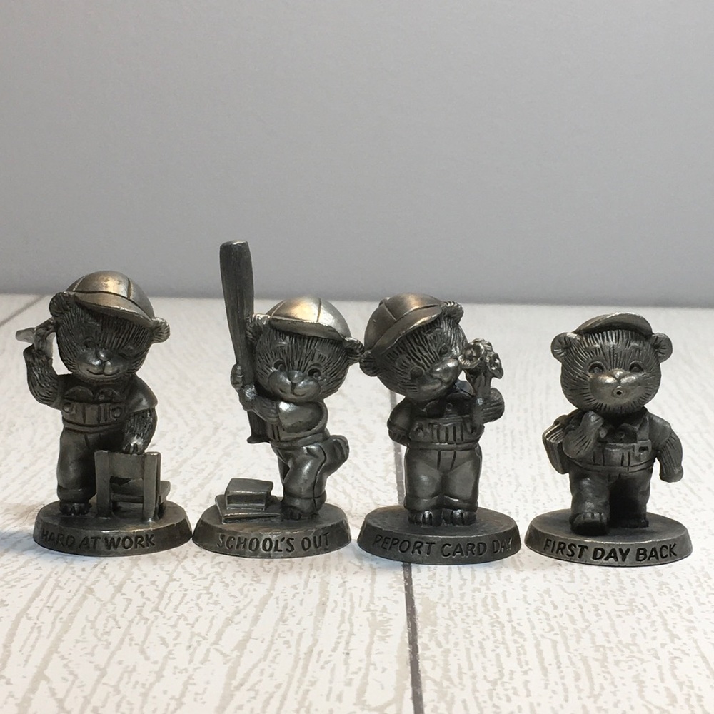 Vintage Avon Fine Pewter Complete set 4 School Themed Baseball Bears